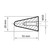2 x HSS-Fräser MFL Rundkegelform für Kunststoff/Holz/Gummi 20x55 mm M10-Gewinde | Verz. 1