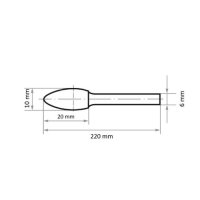 1 x Fräser HFH Flammenform für Edelstahl/Stahl 10x20 mm Schaft 6 mm | Verz. 3 | langer Schaft
