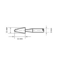 20 x Schleifstift D36 Rundkegelform für Stahl/Stahlguss 6x11 mm Schaft 3 mm | Edelkorund Korn 80