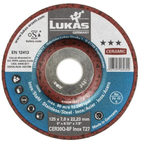 LUKAS Schruppscheibe T27 für Edelstahl 180x7 mm gekröpft | für Winkelschleifer | Ceramic